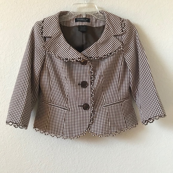 Tribella Petite Checkered Blazer Jacket Size 2P - Picture 14 of 15